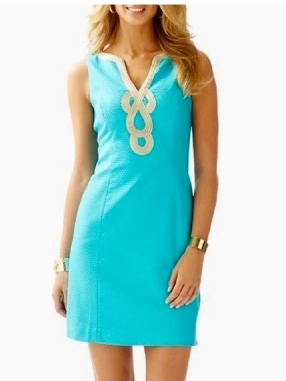 NWOT Lilly Pulitzer Janice shift dress Sleeveless Teal Dress w/Embellished VNeck